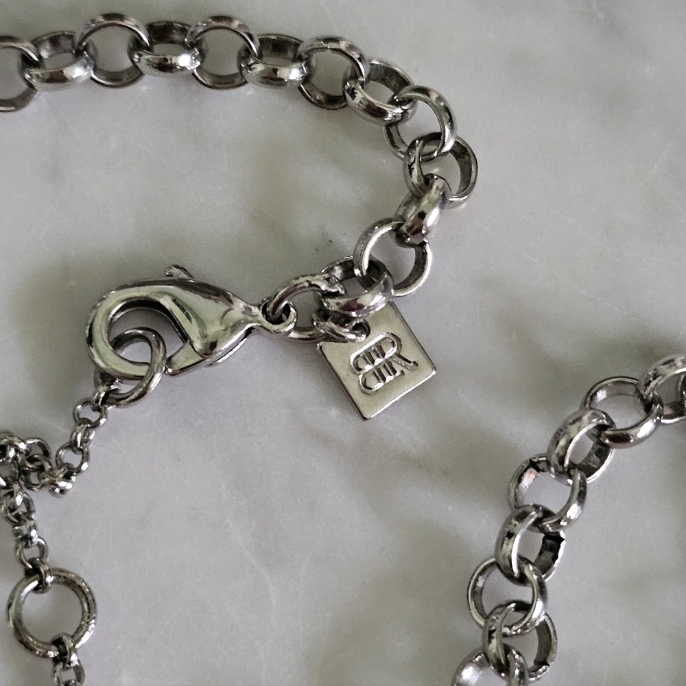 Nwot Banana Republic Blue glass Square Statement Necklace with Rhinestones - Picture 11 of 16